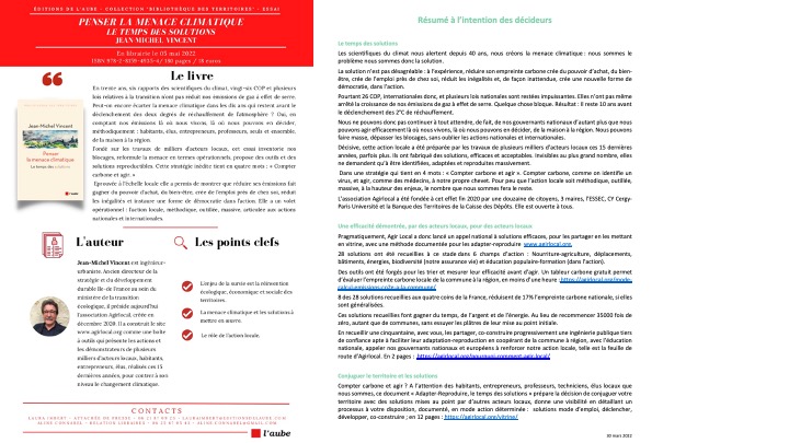 Recto verso résumé à l’intention des décideurs et livre outil